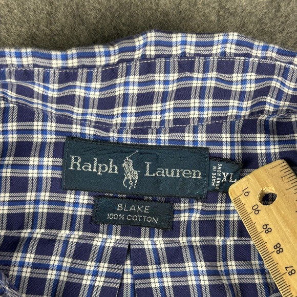 Ralph Lauren Blake Men's Plaid Long Sleeve Button Down Shirt XL Blue Pony FLAW - Picture 4 of 10